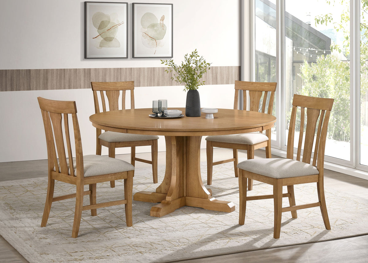 Hartville Round Dining Table Set Natural Light Brown