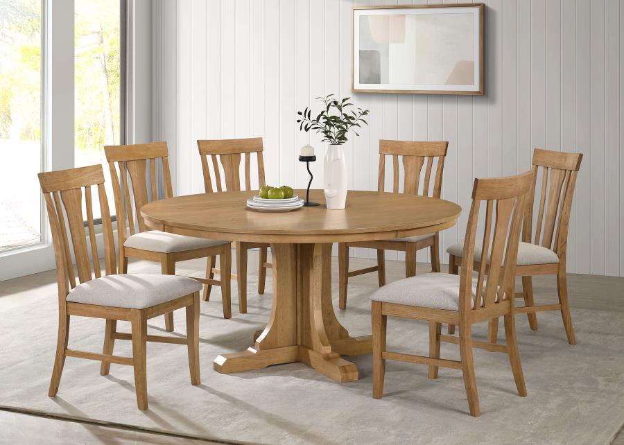 Hartville Round Dining Table Set Natural Light Brown 7-piece