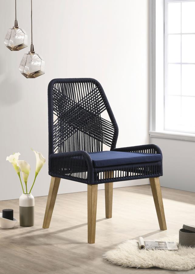 Nakia Woven Rope Dining Side Chairs (Set of 2) Dark Navy