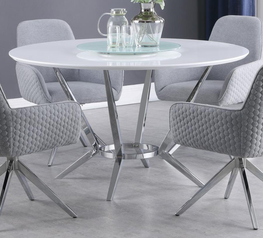 Abby Round 54-inch Lazy Susan Dining Table White High Gloss Default Title