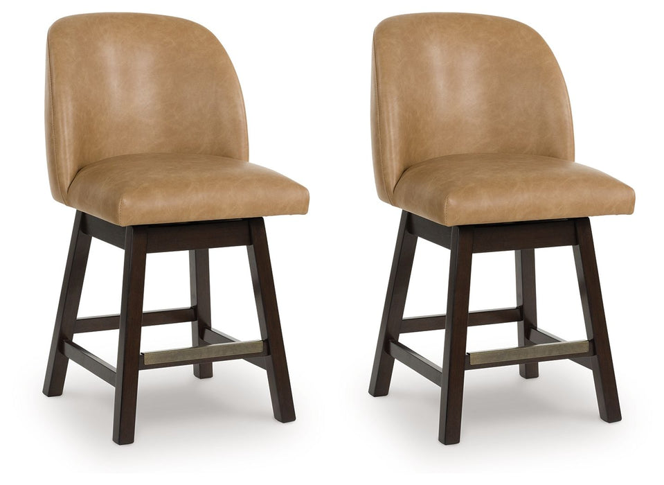 Neymorton - Upholstered Swivel Faux Leather Barstool (Set of 2) - Dark Grayish Brown