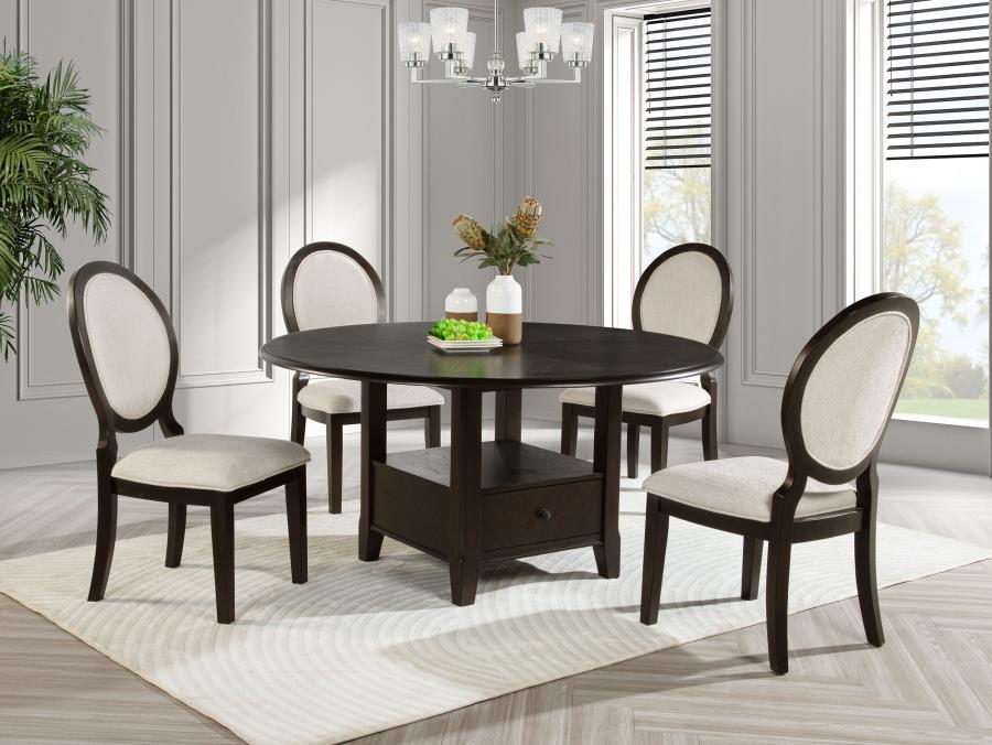 Twyla 5-piece 60-inch Round Wood Dining Table Set Dark Cocoa Default Title