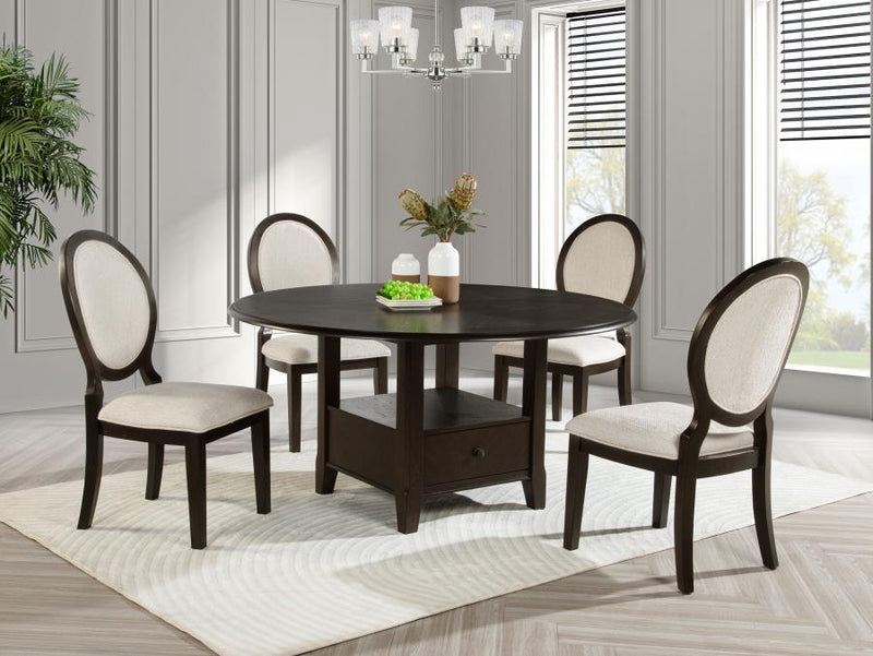 Twyla 5-piece 60-inch Round Wood Dining Table Set Dark Cocoa Default Title