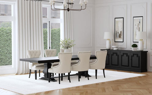 Florence 126-inch Extension Dining Table Set Distressed Black Beige 7-piece