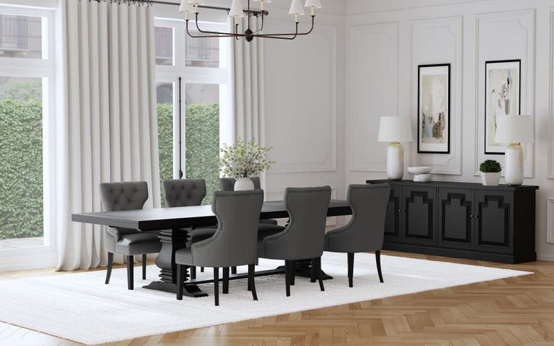 Florence 126-inch Extension Dining Table Set Distressed Black Grey 7-piece