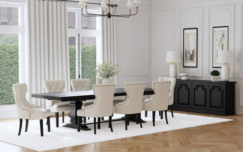 Florence 126-inch Extension Dining Table Set Distressed Black Beige 9-piece