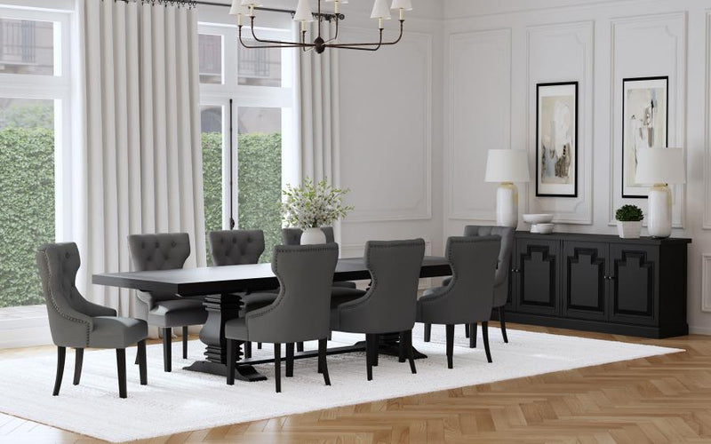 Florence 126-inch Extension Dining Table Set Distressed Black Grey 9-piece