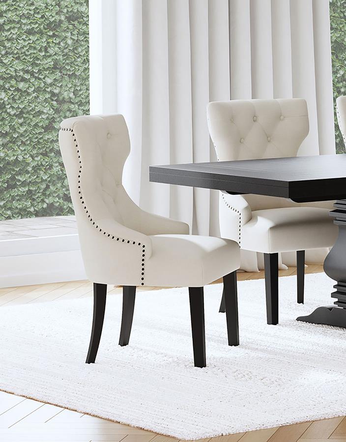 Baney Tufted Upholstered Dining Chair Beige Distressed Black