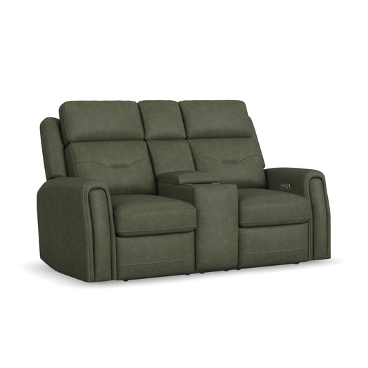 Flexsteel Felix Power Reclining Loveseat with Console, Power Headrest, Lumbar, Heat & Massage