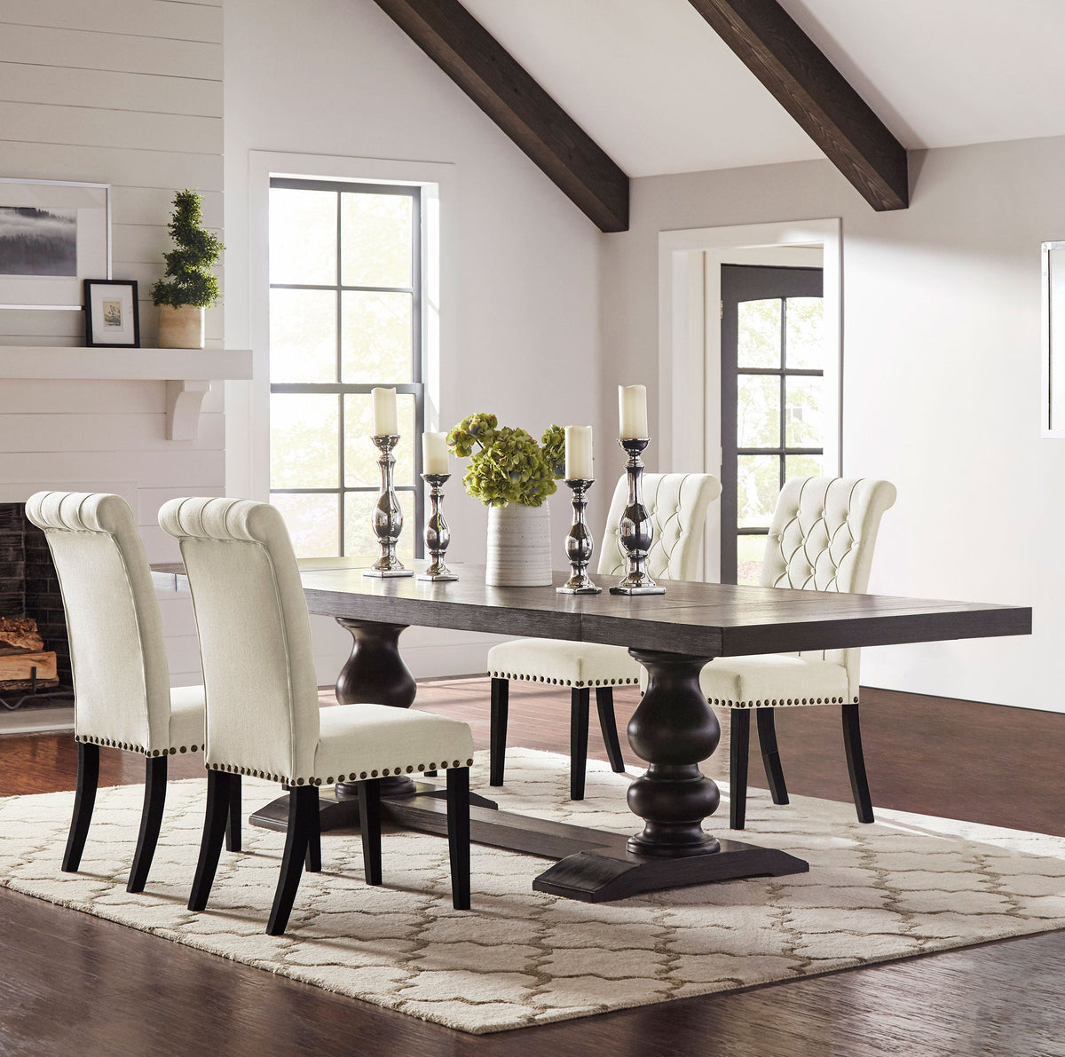 Phelps Rectangular Dining Table Set Distressed Noir