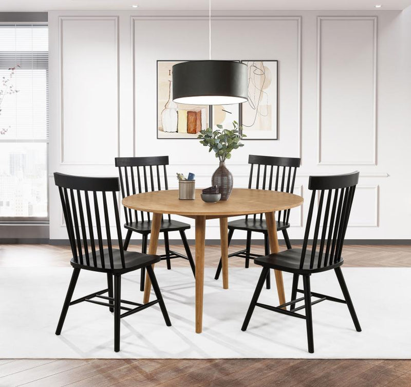 Andrews Round Wood Dining Room Table Set Light Ash Black