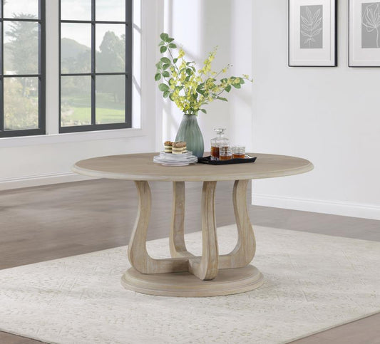 Trofello Round 60-inch Pedestal Dining Table White Washed Default Title