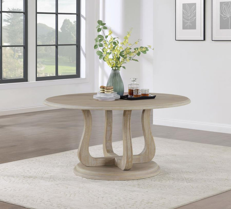 Trofello Round 60-inch Pedestal Dining Table White Washed Default Title