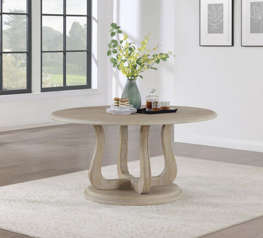 Trofello Round 60-inch Pedestal Dining Table White Washed Default Title