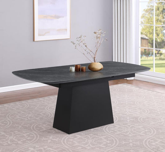 Potero 73-inch Faux Marble Extension Leaf Dining Table Black Default Title