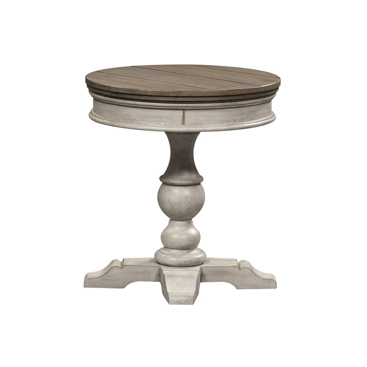 Heartland - Round Pedestal Chair Side Table - Antique White / Tobacco Tops