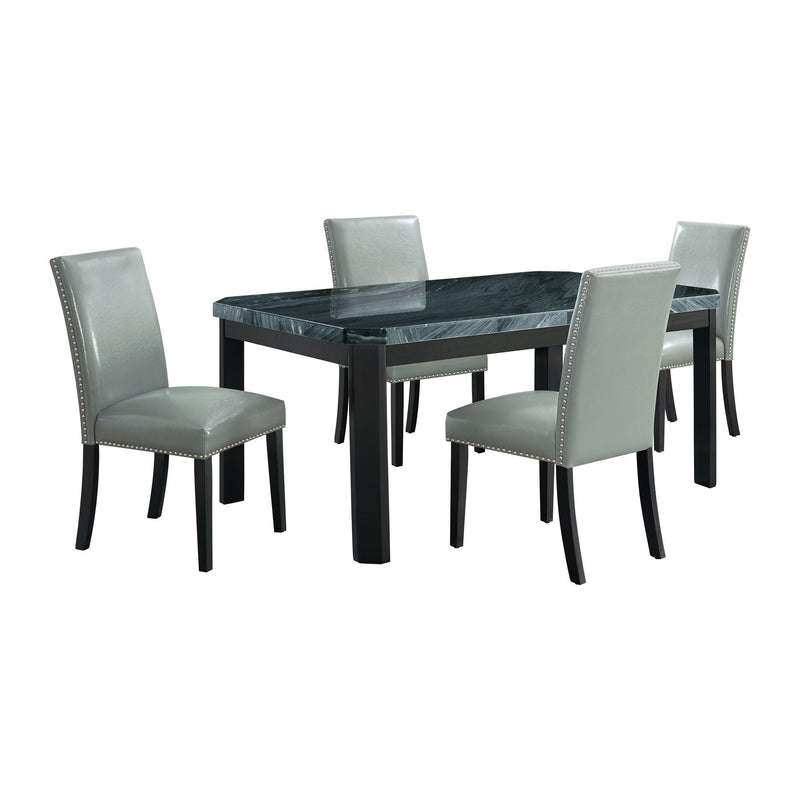 Francesca - Rectangular 5 Piece Gray PU Chairs Dining Set, Table & Four Chairs - Gray Marble