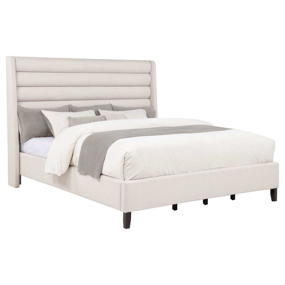 Leslie Upholstered Tufted California King Wingback Platform Bed Beige