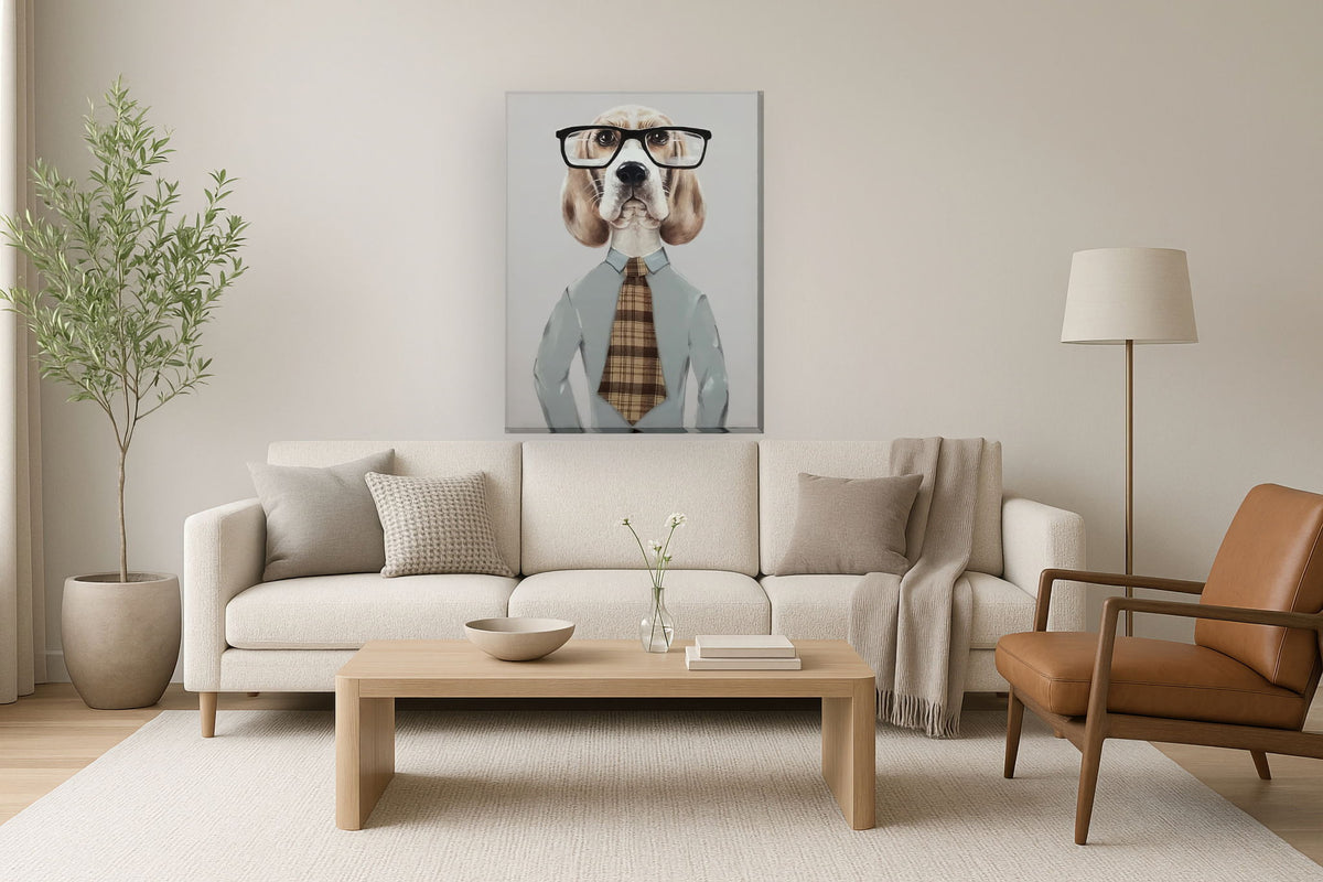 Dapper Hound Boss - 30" x 40" Framed Wall Art - Gray
