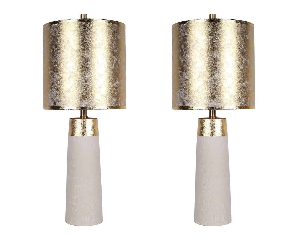 "Luxe Radiance" Ceramic Table Lamp (Set of 2) - Off White / Gold