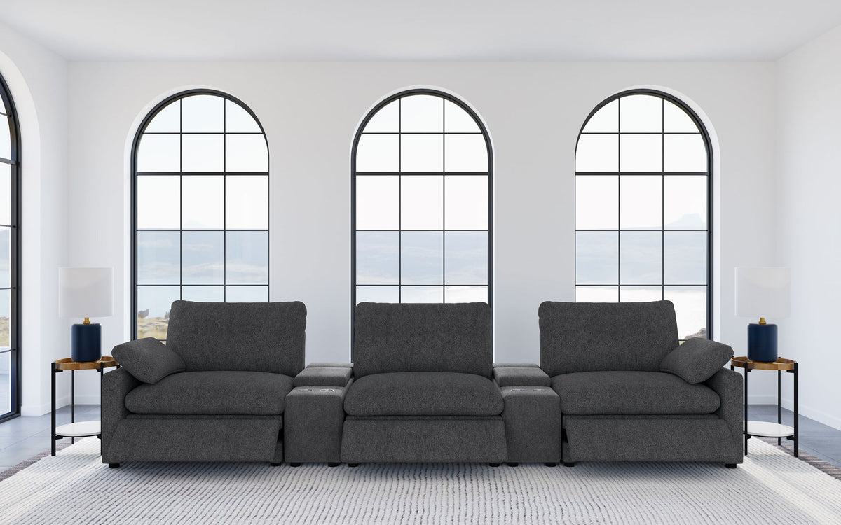 Collins 5-Piece Power Reclining Home Theater Seating Dark Grey