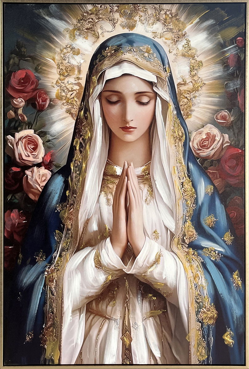 Sacred Bloom I Hand-Embellished Canvas In Frame - Blue / Ivory