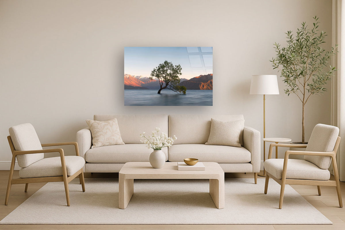 Solitary Dawn Reflection - 40" x 60" Framed Wall Art - Blue