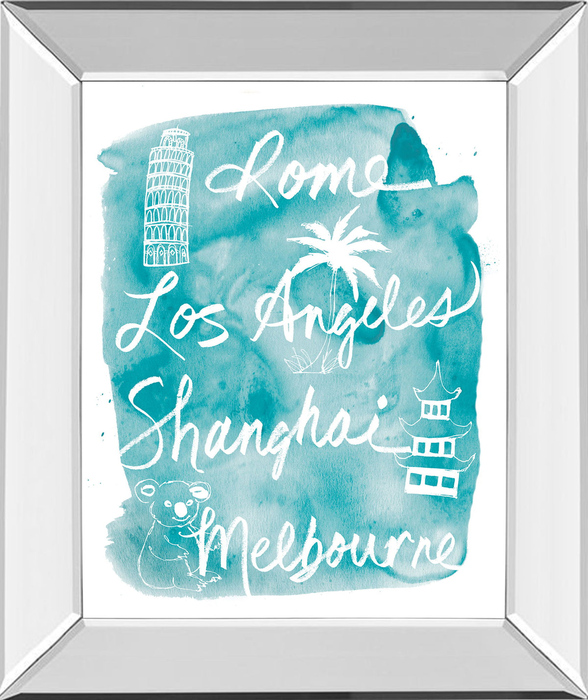 Sightseeing Il By Lottie Fontaine - Mirror Framed Print Wall Art - Light Blue