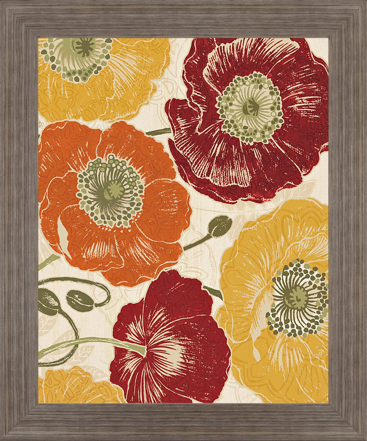 Bold Autumn Poppies - 28" x 34" Framed Wall Art - Orange