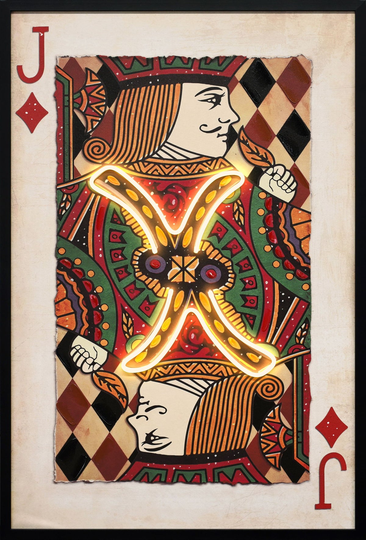 Royal Card III Hand-Embellished LED Canvas In Frame - Black / Red