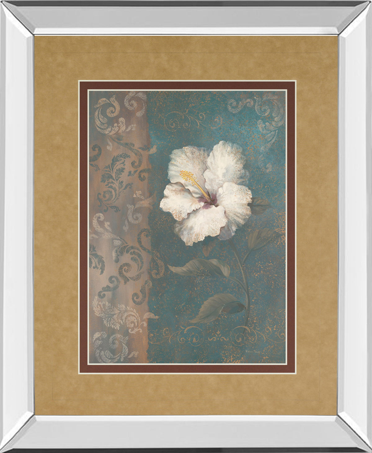 Floral Trans Il By Vivian Flasch - Mirror Framed Print Wall Art - Light Brown