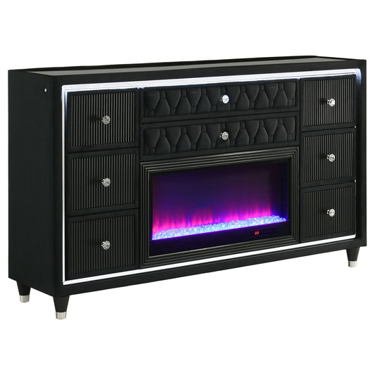 Lorient 8-drawer LED Bedroom Flame Box Dresser Black