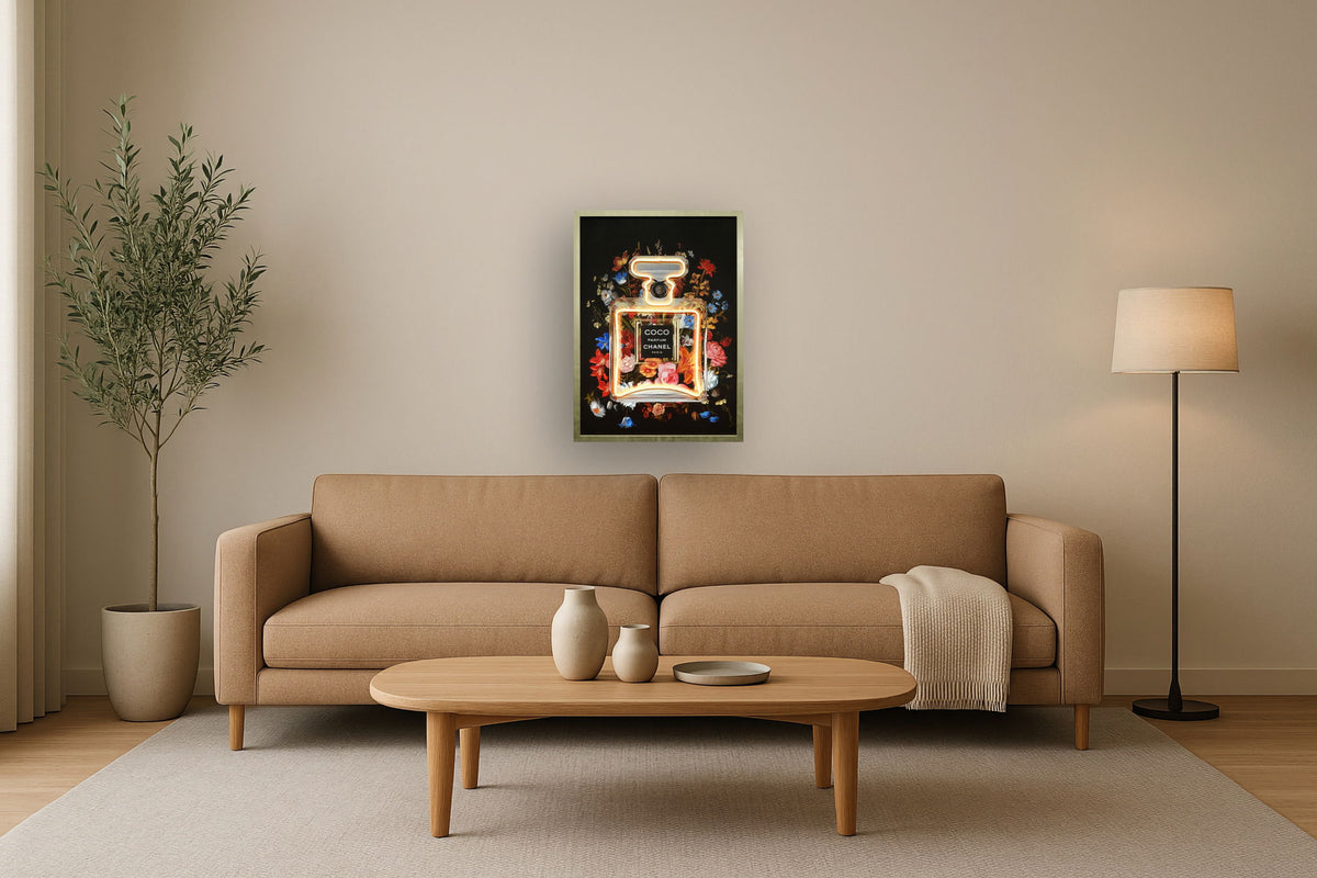 Neon Bloom Aura - 21" x 29" Framed Wall Art - Black