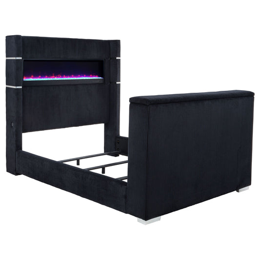 Tisdall Queen Flame Visualizer Wingback TV Bed Black