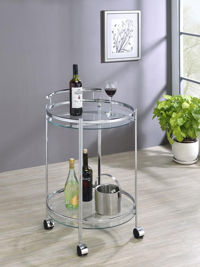 Chrissy Round Glass Shelf Metal Bar Cart Chrome Default Title