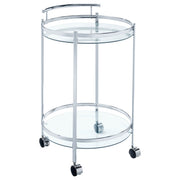 Chrissy Round Glass Shelf Metal Bar Cart Chrome