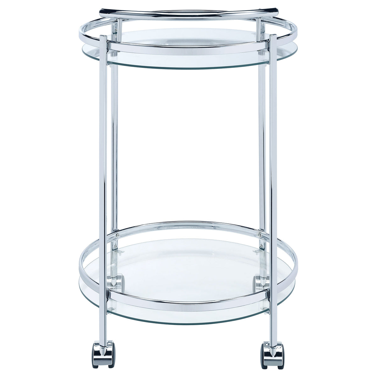 Chrissy Round Glass Shelf Metal Bar Cart Chrome