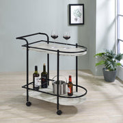 Desiree 2-tier Faux Marble Shelf Metal Bar Cart Black Default Title