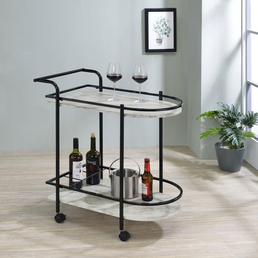 Desiree 2-tier Faux Marble Shelf Metal Bar Cart Black Default Title
