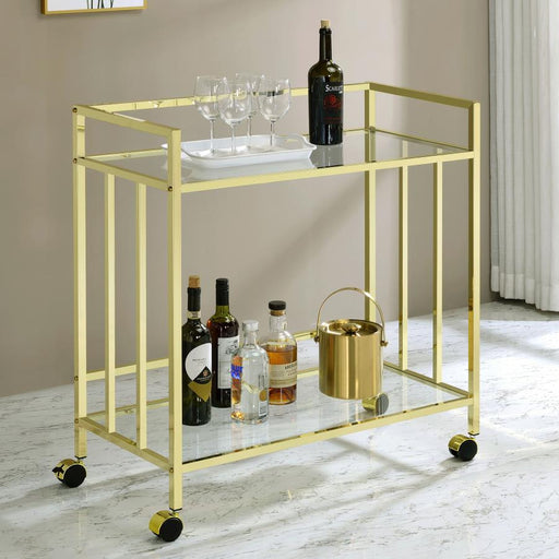 Cara 2-tier Rectangular Glass Shelf Metal Bar Cart Brass Brass