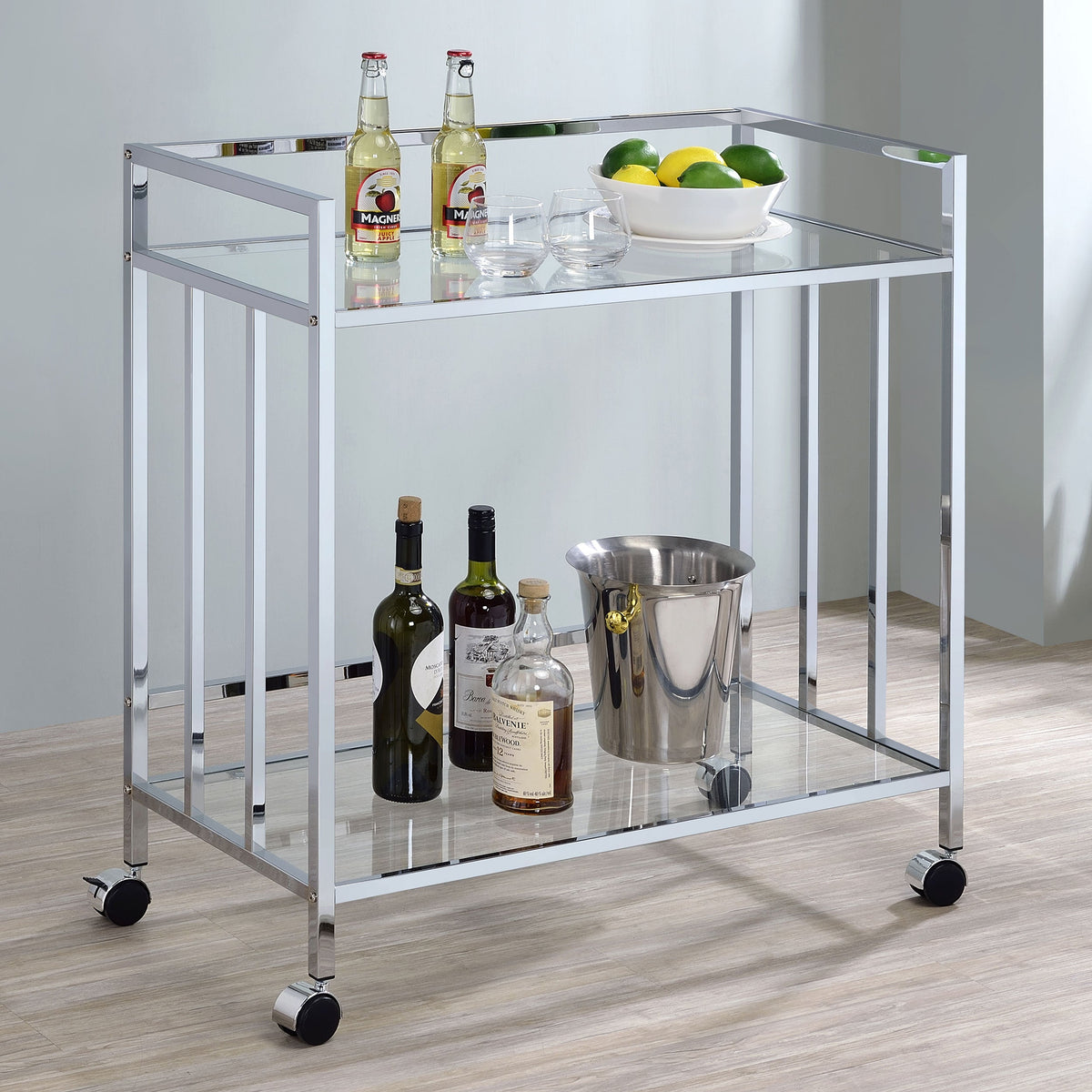 Cara 2-tier Rectangular Glass Shelf Metal Bar Cart Brass