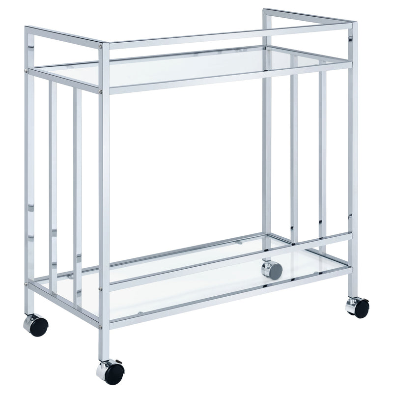 Cara 2-tier Rectangular Glass Shelf Metal Bar Cart Brass