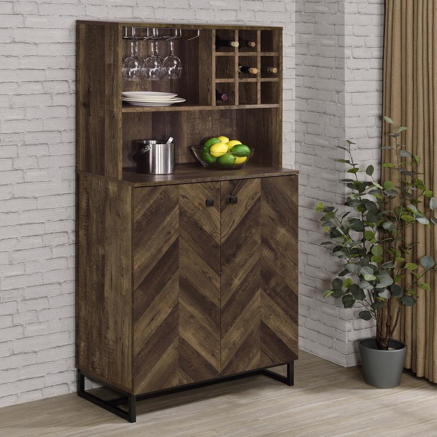Mendoza 2-door Home Bar Cabinet Wine Storage Rustic Oak Default Title
