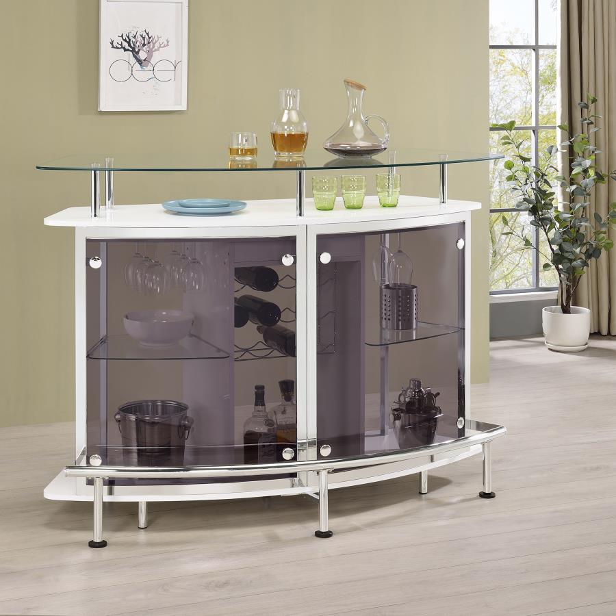 Gideon Curved Glass Top Home Bar Cabinet White High Gloss Default Title