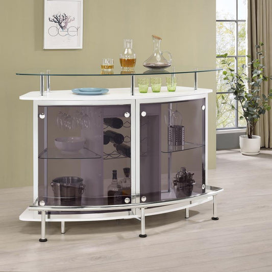 Gideon Curved Glass Top Home Bar Cabinet White High Gloss Default Title