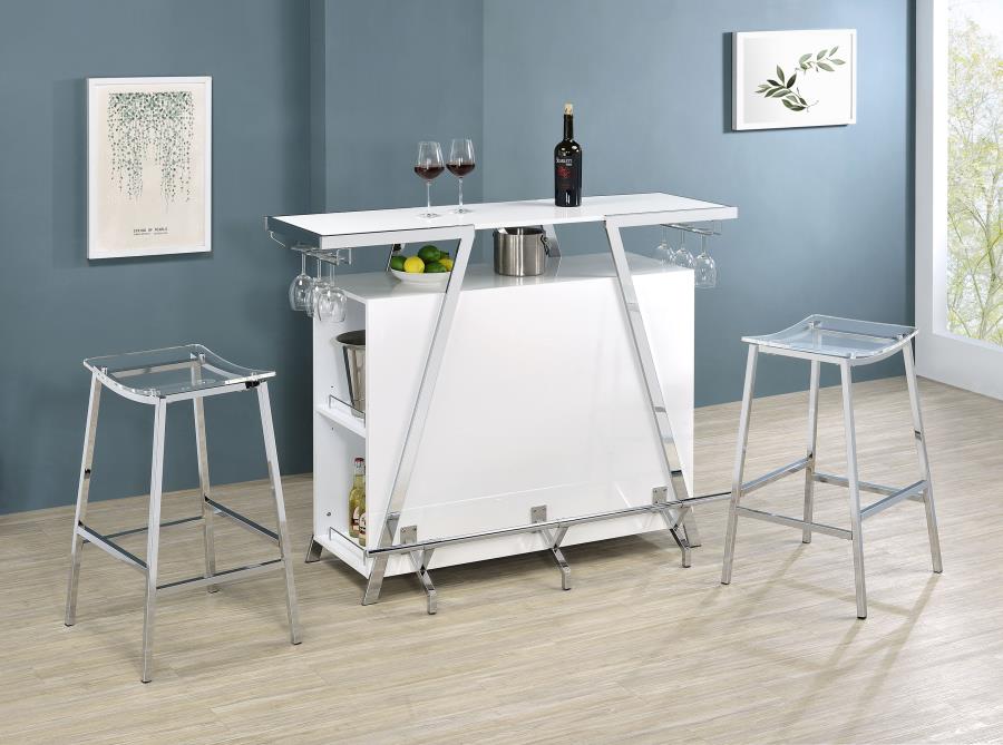 Araceli Freestanding LED Home Bar Cabinet White High Gloss Default Title