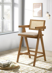 Kane Woven Rattan Wood Bar Chair Light Walnut (Set of 2) Default Title