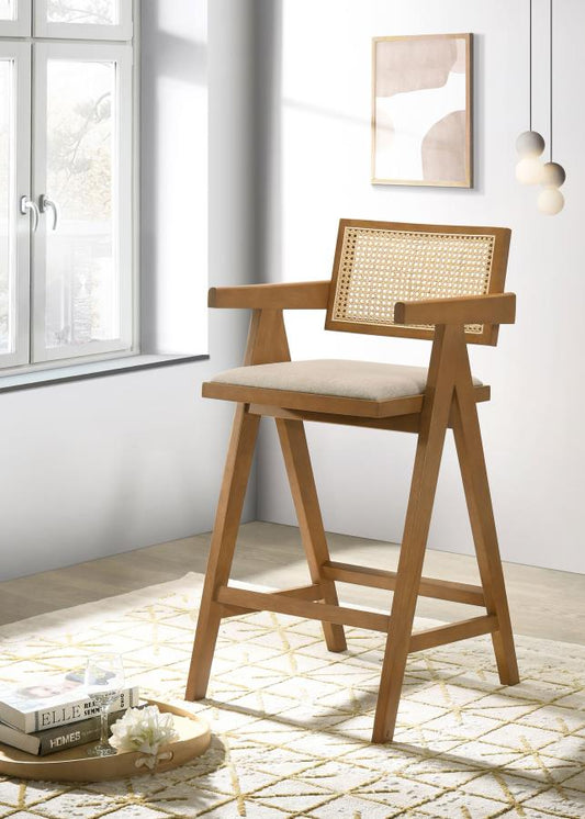 Kane Woven Rattan Wood Bar Chair Light Walnut (Set of 2) Default Title
