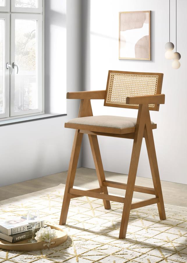 Kane Woven Rattan Wood Bar Chair Light Walnut (Set of 2) Default Title
