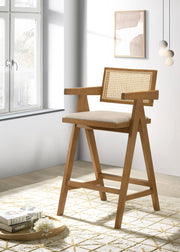 Kane Woven Rattan Wood Bar Chair Light Walnut (Set of 2)